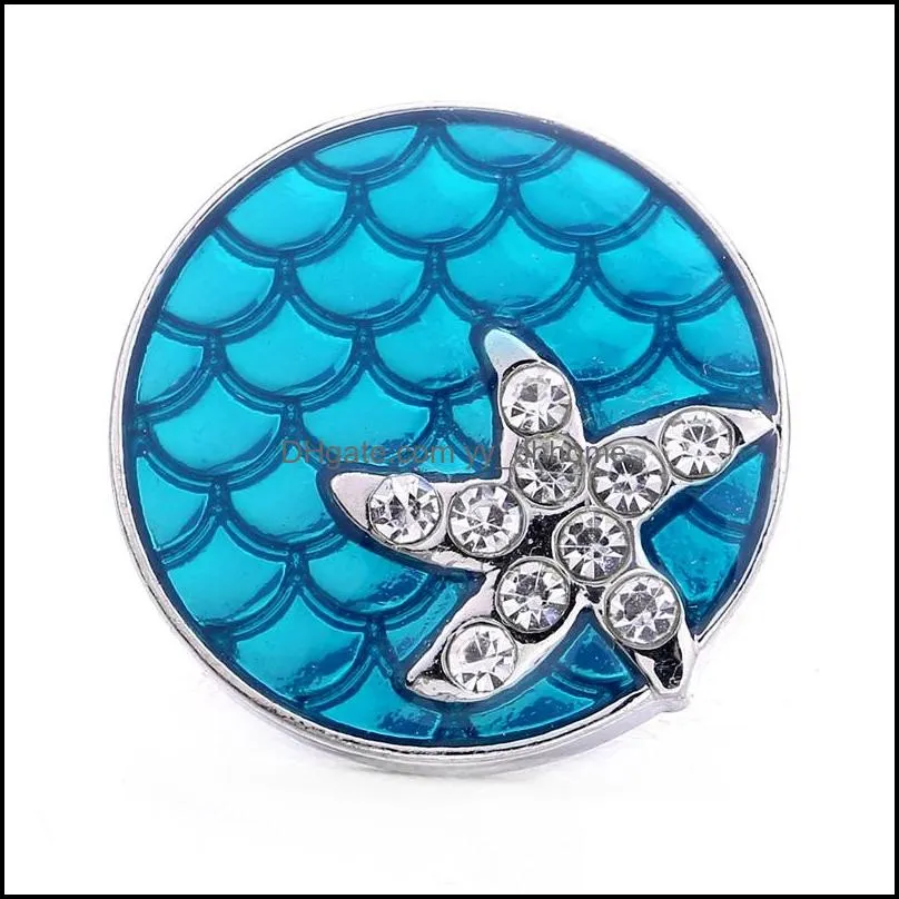 rhinestone starfish painting scale snap button heart charms jewelry findings 18mm metal snaps buttons diy bracelet jewellery wholesale