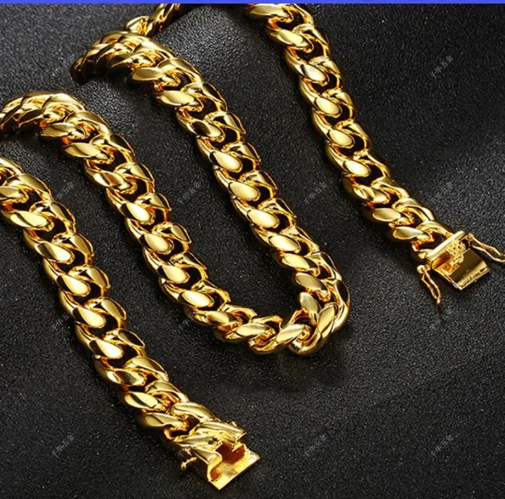 14K Gold Plated Chains Necklace European and American popular hip hop CUBAN CHAIN chain men's thick crazy