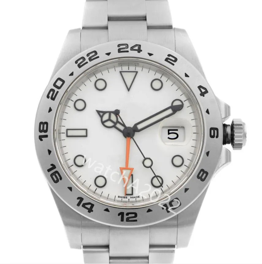 SX Asia Watch GMT 42 mm 216570 Weißes schwarzes Zifferblatt Orange Nadel Edelstahl Explorer Mechanisch Automatik Ref. 216570 SS SS Herren 219l
