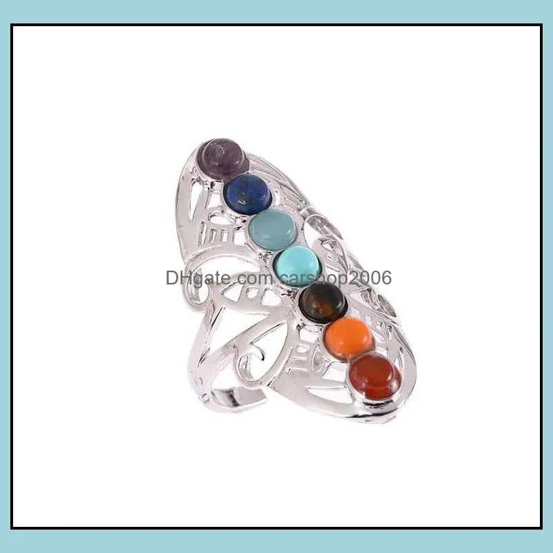 With Side Stones Rings Jewelry 7 Chakra Bead Finger Reiki Nce Meditation Healing Point Charm Adjustable Yoga Hollow Flower Women Ring Drop D