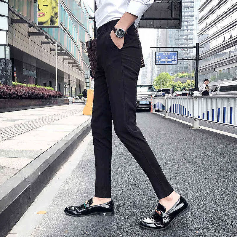 夏の男性スーツパンツファッション2022韓国スリムフィットビジネス