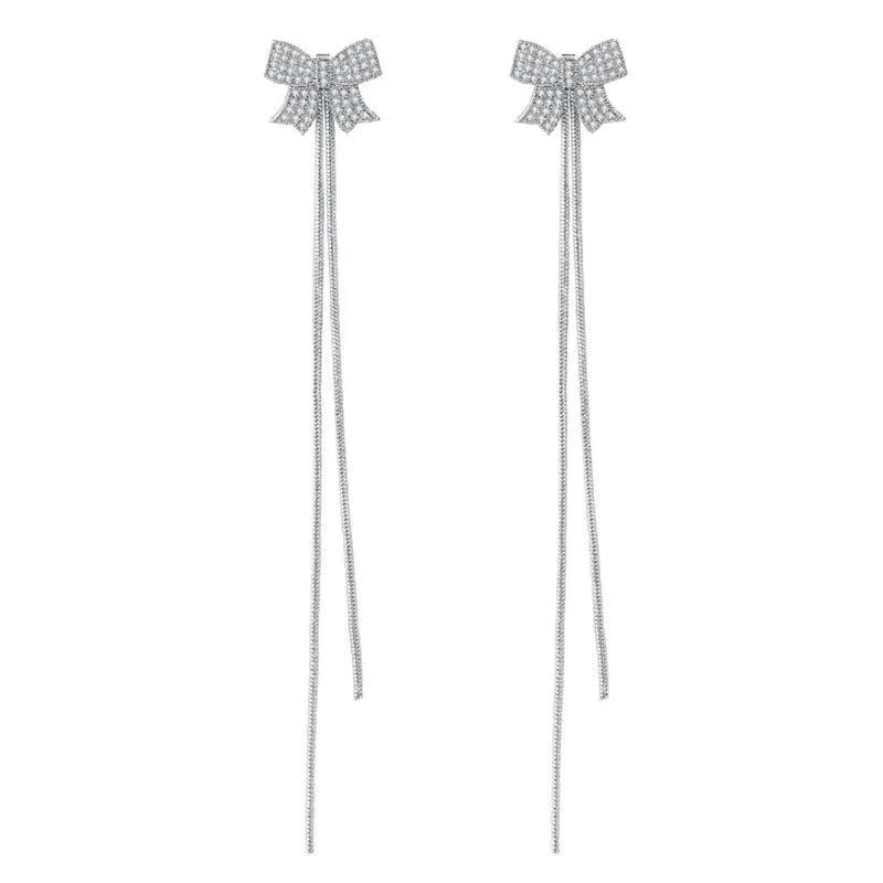 Dangle Chandelier 도착 Tungste Detachable Earrings Silver Chain Tassel Bow Ear Studs for Womendangle