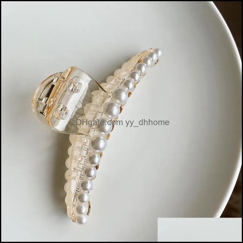 acrylic hair claws pearl claw clips for woman large size barrette crab ladies fashion hairaccessories party gift pae11407