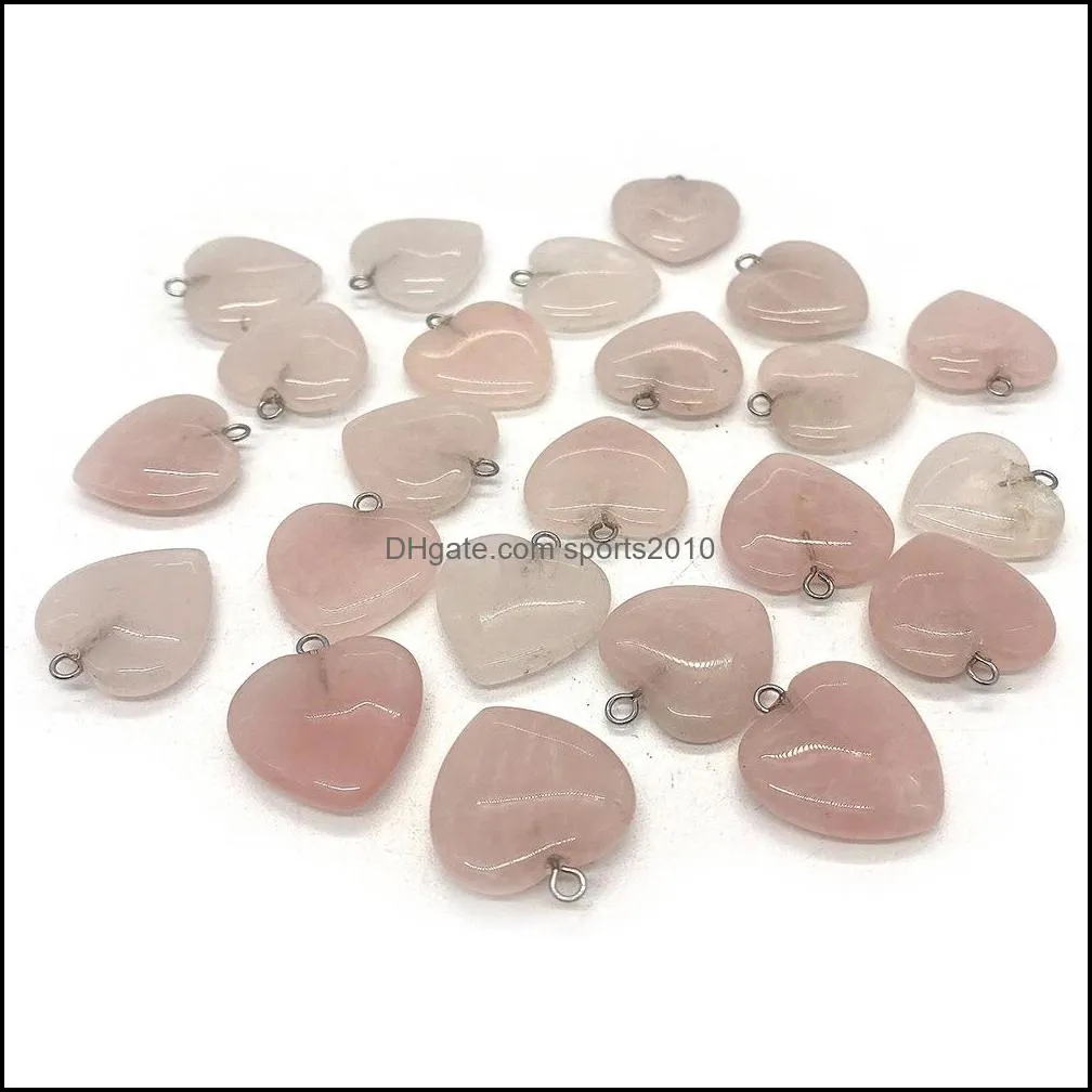 15mm 20mm rose quartz natural stone charms crystal heart pendants trendy jewelry making wholesale