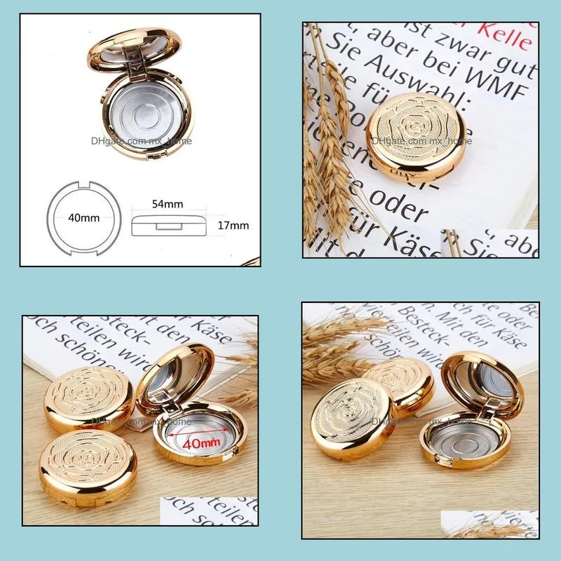 gold empty cosmetic eyeshadow case with aluminum pan mirror makeup powder puff compact container blush box sn3170