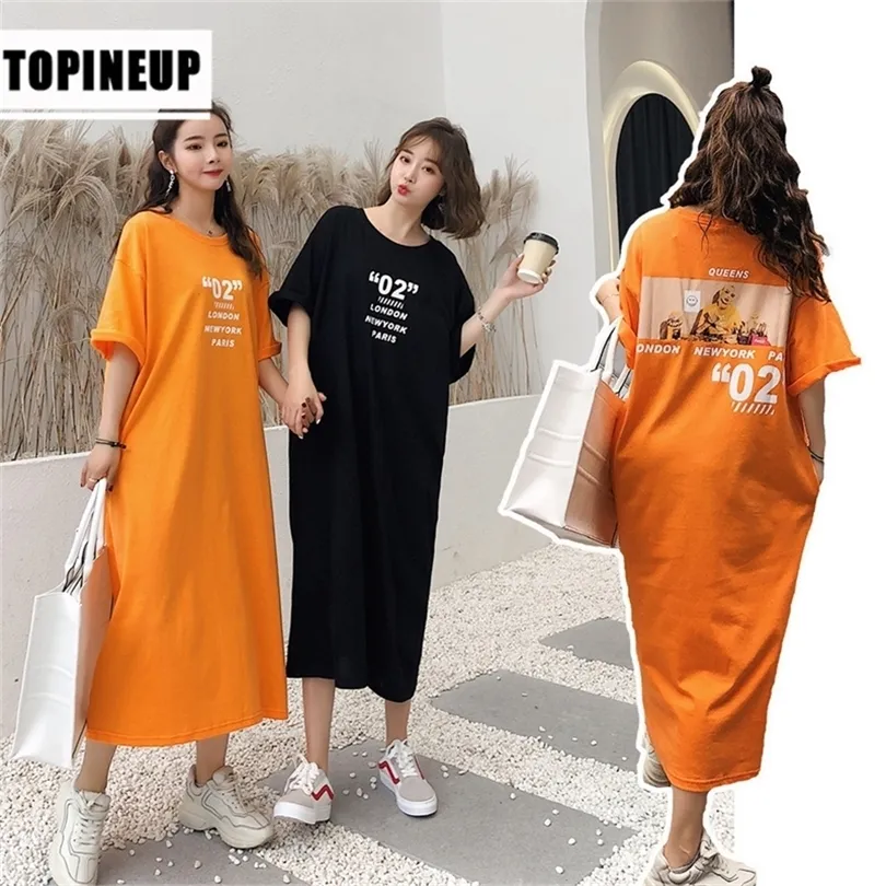 New fashion long loose graphic shirts summer dress Women oversized shirts dress jurk dames T200603