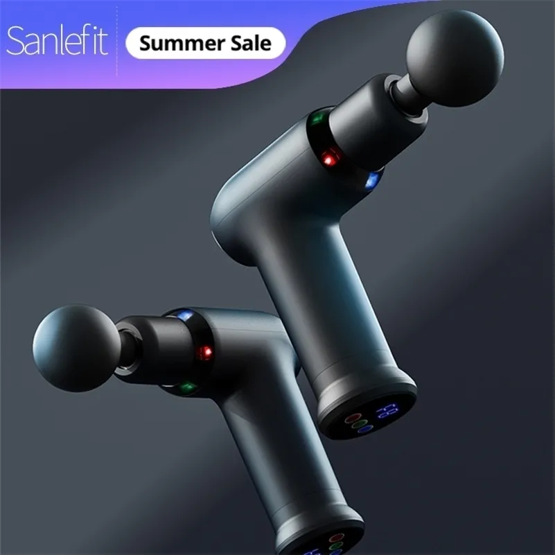 Sanlefit Compress Massage Gun Cool LED Light Percussion Pistol Massager Deep Tissue Muscle Neck Body and Back Relaxation 220630