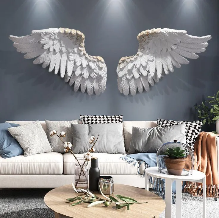 Wall Stickers Nordic Luxury Hanging Resin Wings 3D Murals Home Livingroom TV Background Feather Crafts El Sticker Decoration