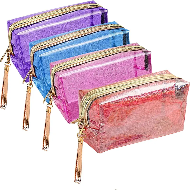 Imperméable femmes sacs à cosmétiques PVC Transparent fermeture éclair trousse de toilette avec poignée Portable clair trousse de maquillage toilette organisateur de voyage sac à main