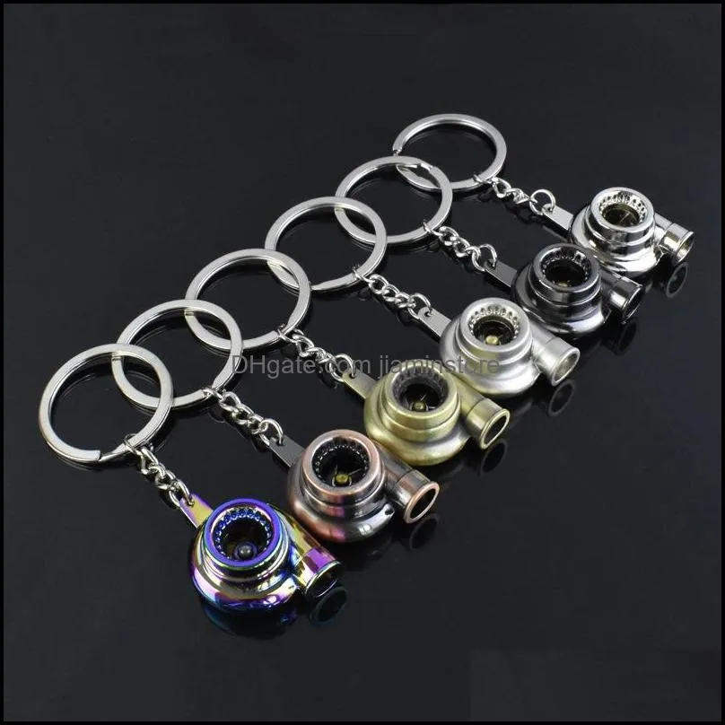 Keychains Fashion Accessoires Metal Turbo Keychain Sleeve SPINING PART MODEL TURBINE TURBINE TURBO CHARGER KEY KINDER RING 195 U2 Drop Delive