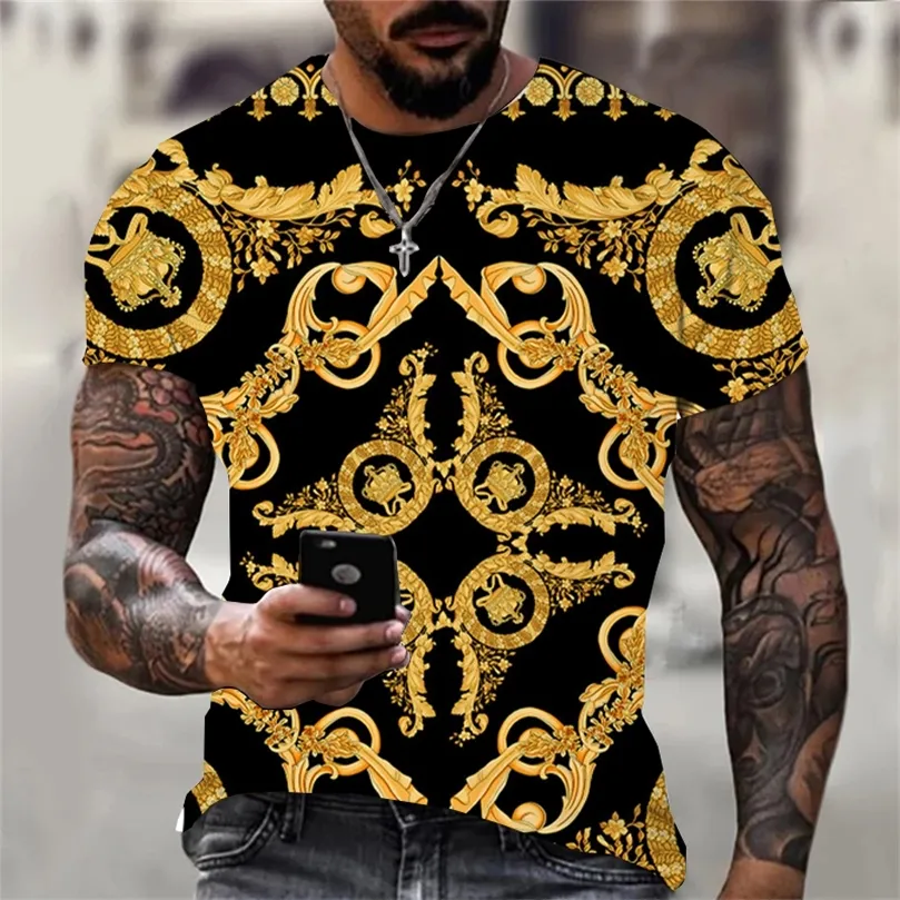 Rozmiar europejski Man Tshirt 3D Luksusowy barokowy styl nadruk Man Man Manda Modna Mężczyźni Mężczyźni Krótkie rękawie Dzieci Tshirt Hurtownia 220526