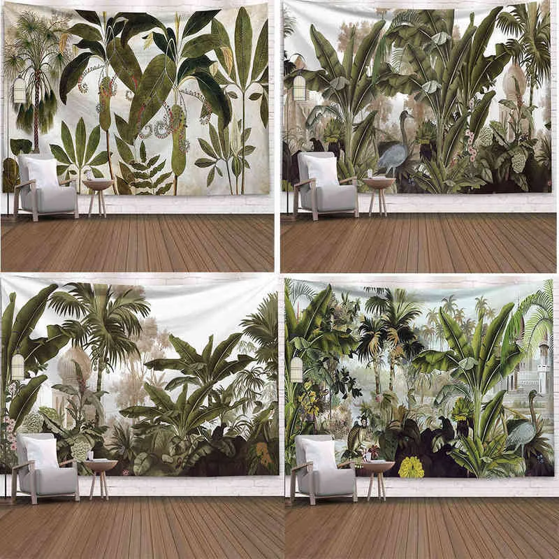 Tropikalna roślina drukowana ściana dywanowa wisząca nordycka ins dom do salonu sypialnia tkanina malarska dekoracja tła J220804
