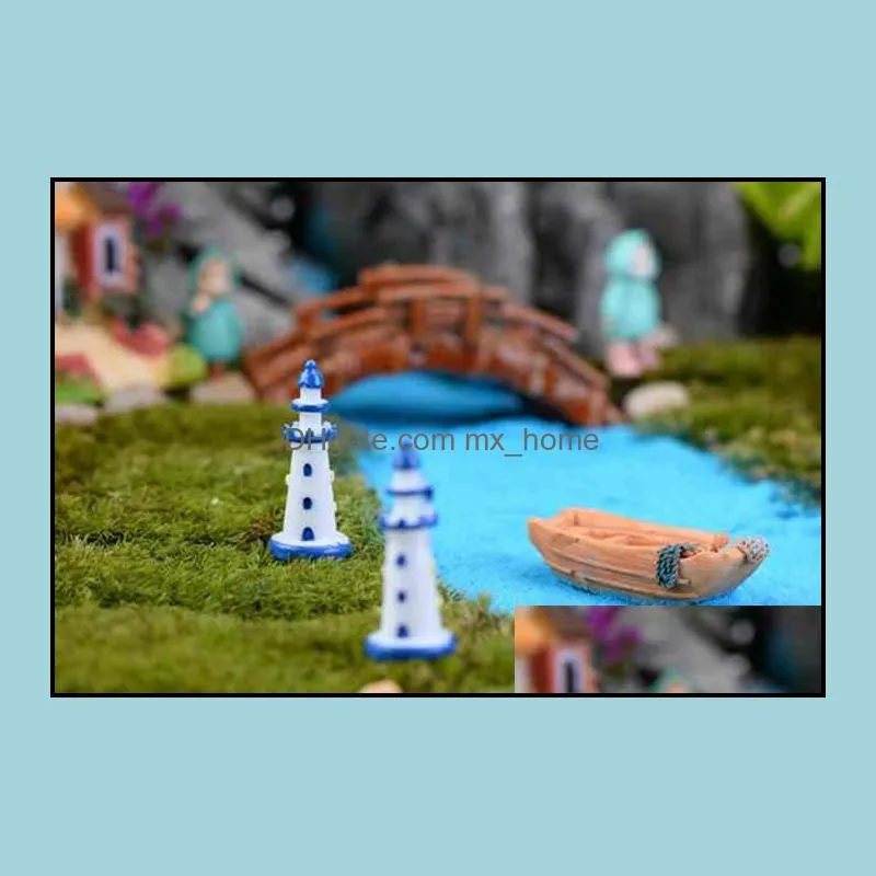 Mini Mediterranean Style White Blue Lighthouse Moss Terrarium Hand-made Aquatic Ornament Micro Landscape Accessories Fairy Garden DIY