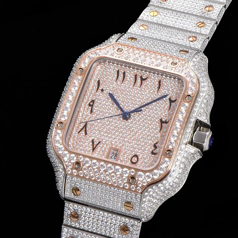 Moissanitefull Diamond Mens Watch Automatyczne zegarki mechaniczne 40 mm ze stalową bransoletką z diamentami