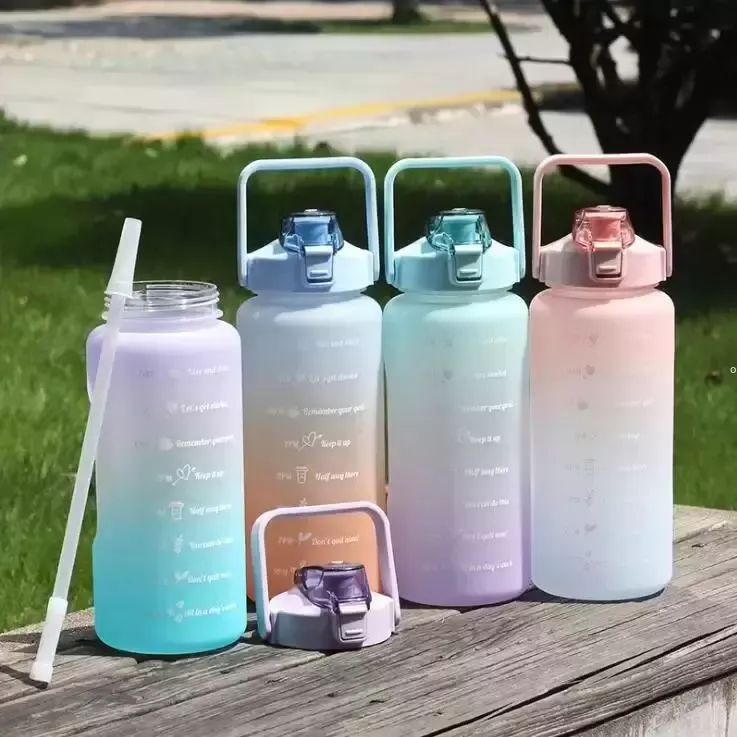 2000ML time scale space jug water bottle outdoor portable bomb cover spray paint gradient water cup large-capacity