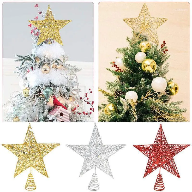 Christmas Decorations Gold Silver Glitter Tree Top Star For Ornament Exquisite Iron Art Decoration Navidad