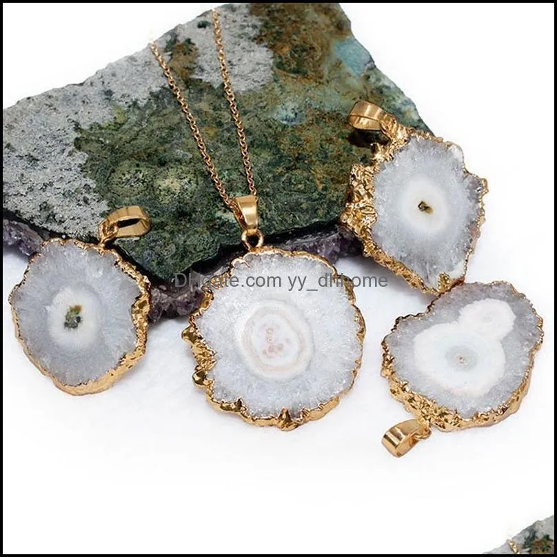 women men girl irregular gold plated crystal agates necklaces natural original stone colorful flower pendant with chain jewelry