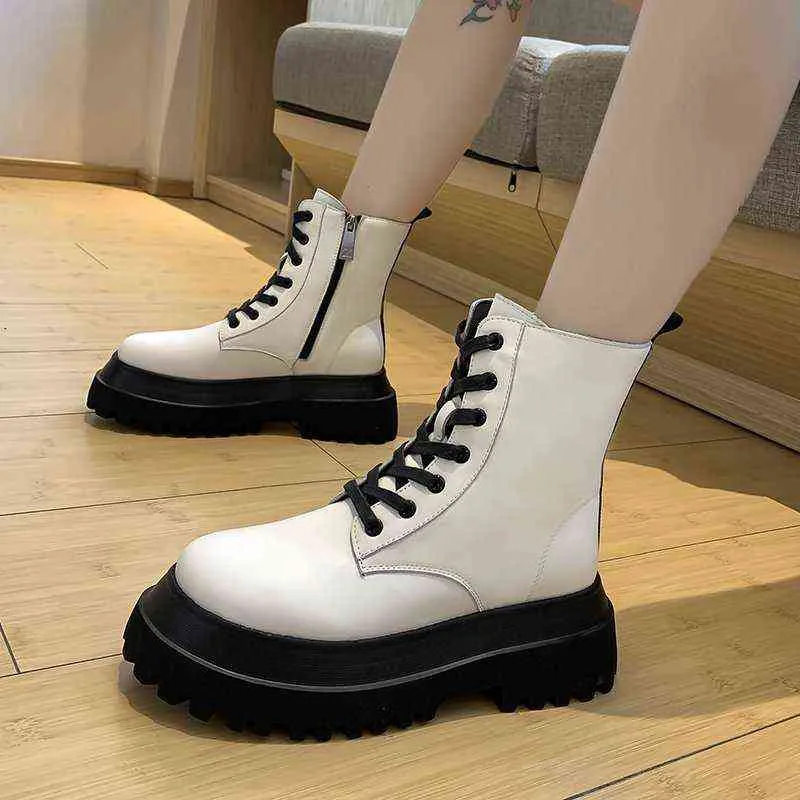 Boot 2022 White Soft Leather Ankle Boots Women Platform Motorcykelst￶vlar Kvinna Autumn Winter Shoes Woman Goth Short Botas de Mujer 221223