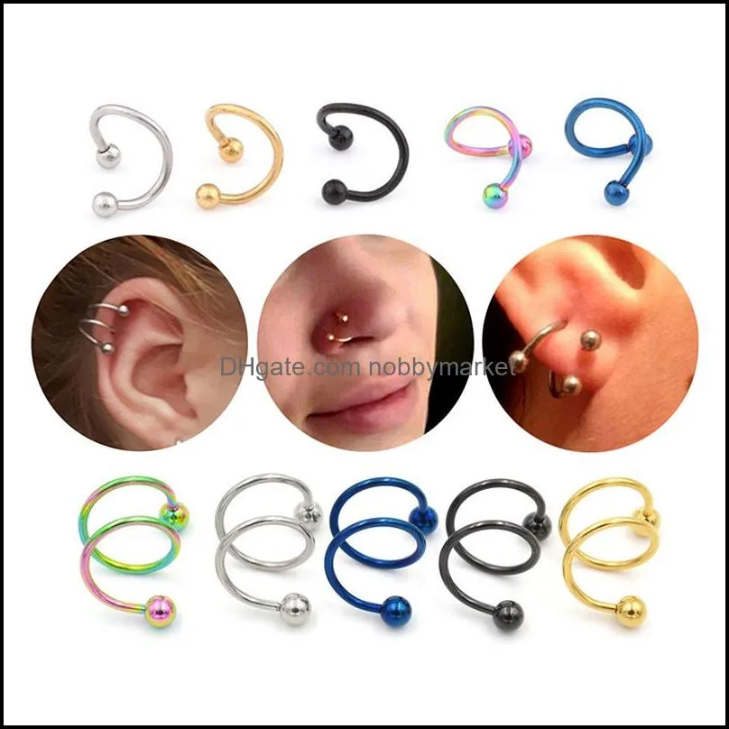 1 Parça Punk Paslanmaz Çelik Spiral Twister Halter Küpe Vida Topu Piercing Kulak Kıkırdak Helix Yüzükler Manşet Zincir Takı Burun Moda D