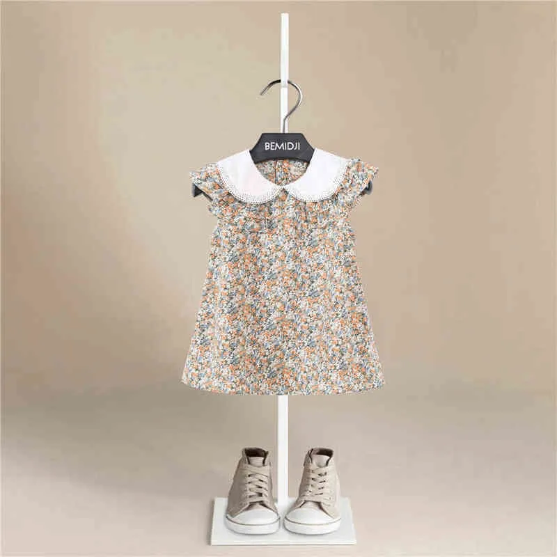 Kids Little Girls Handmade Smocked Floral Flower Print Dresses 2022 New Summer Toddler Girl Princess Vintage Smock Dress G220506