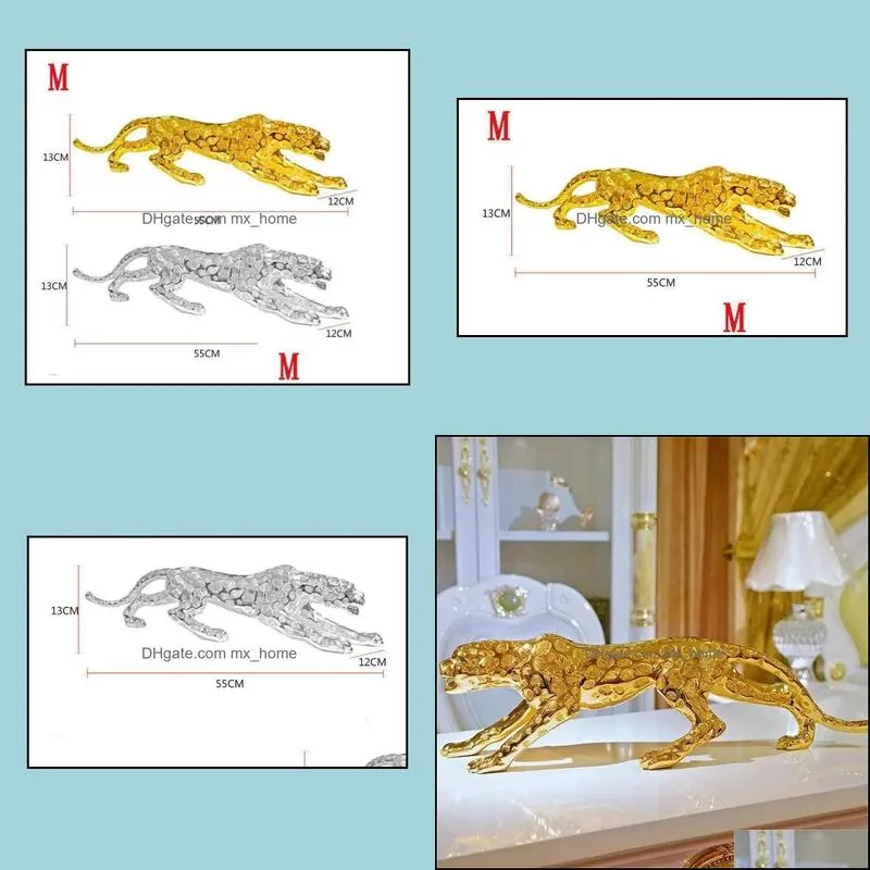 2022 New Modern Abstract Gold Panther Sculpture Geometric Leopard Statue Wildlife Decor Gift Craft Ornament Accessories Furnishing