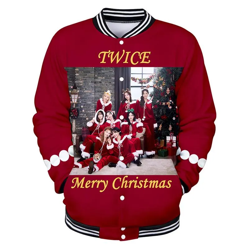 Giacche da uomo Fashion Kpop Twice Merry Christmas 3d Giacca da baseball Uomo Donna Felpa con cappuccio Felpe Top manica lunga Boy Girl Felpe con cappuccio JacketsMe