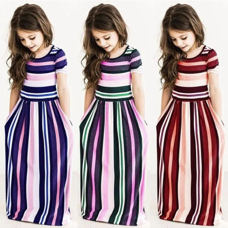 Девушка платья дети для девочек малыш детская полосатая пляжная одежда для бретельки длинное платье богемное детское вечеринка пляжная одежда