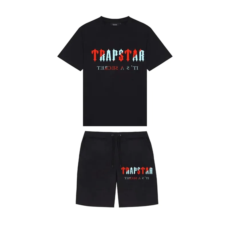 Marque TRAPSTAR Vêtements pour hommes T-shirt Survêtement Ensembles Harajuku Tops Tee Drôle Hip Hop Couleur T ShirtBeach Casual Shorts Set 220607