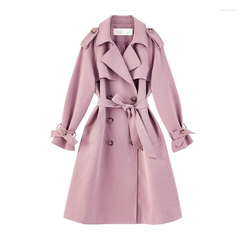 Płaszcze damskie okopy 2022 Brytyjski płaszcz dla kobiet wiosna jesienna długość Femme Podwójna odzież wierzcha luźna szczupła pasek wiatrówki