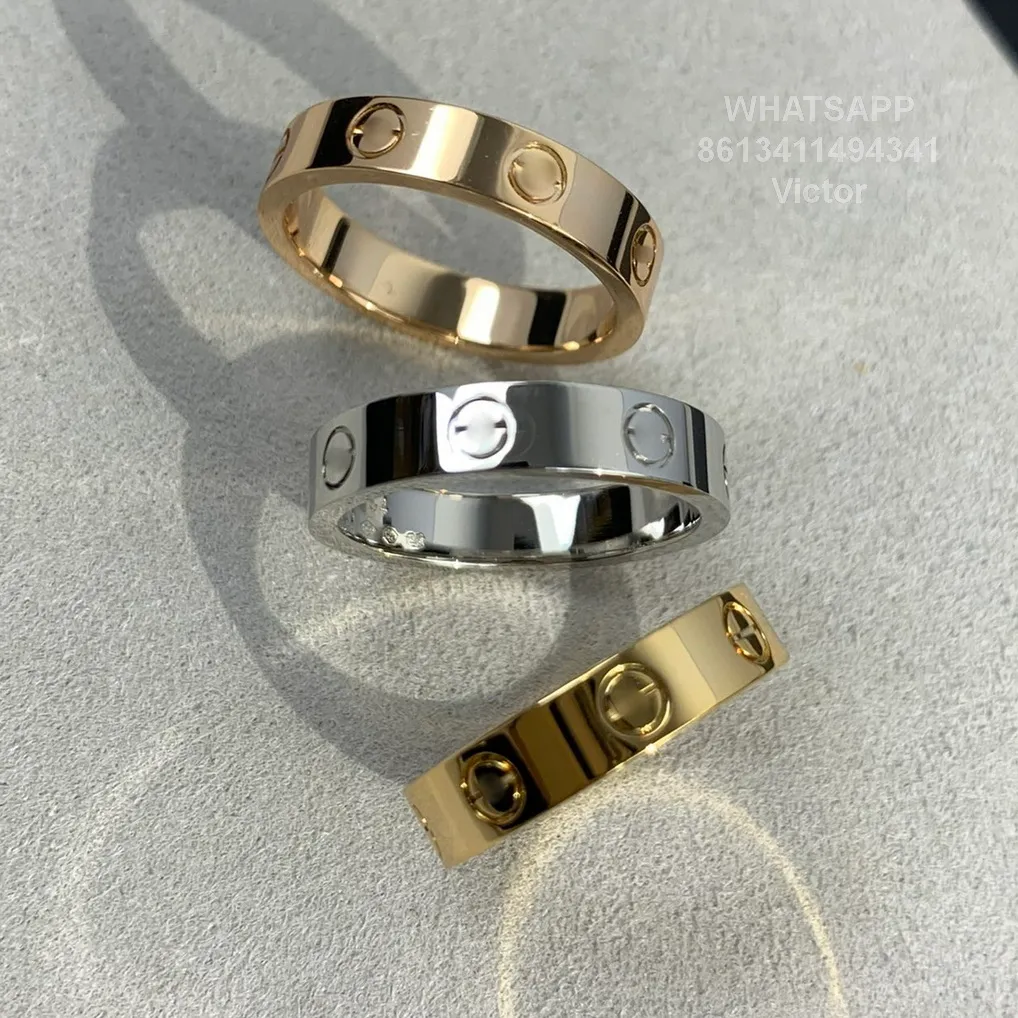 Love Ring 3.6mm V Gold Plated 18k kommer aldrig att blekna smal ring utan diamanter lyxvarumärke officiella reproduktioner parringar utsökta gåva födelsedagspresent