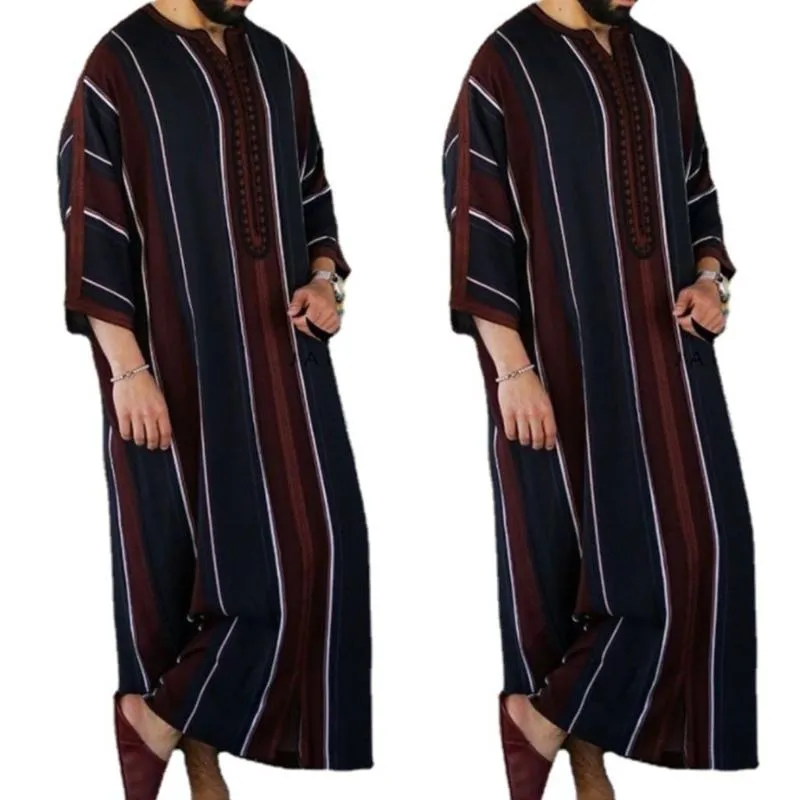 Vêtements ethniques musulmans jubba thobe vêtements hommes sweat à capuche Ramadan printemps automne abaya dubai dinde mâle islamique mâle décontracté Stripeethnic