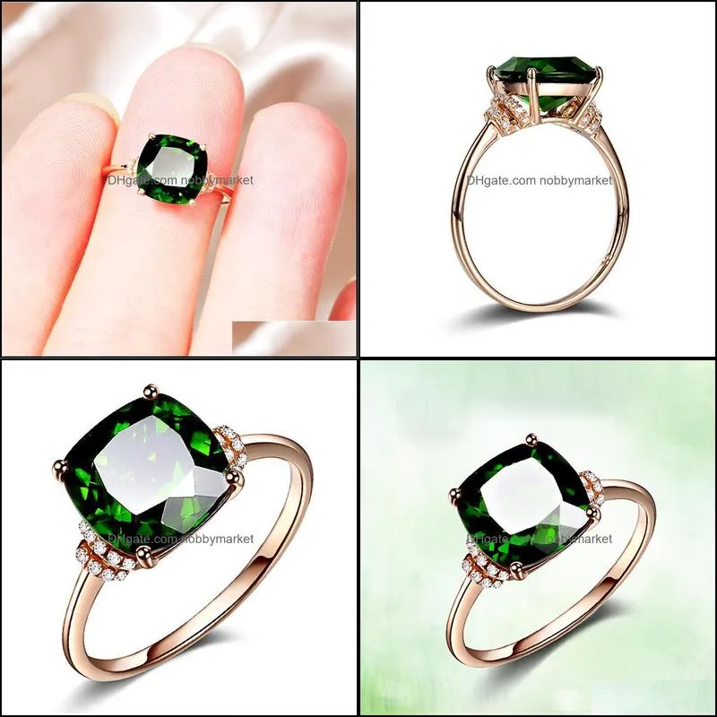 18k Rose Gold Plated Emerald Ring For Woman Gemstone Wed Green Crystal Ring