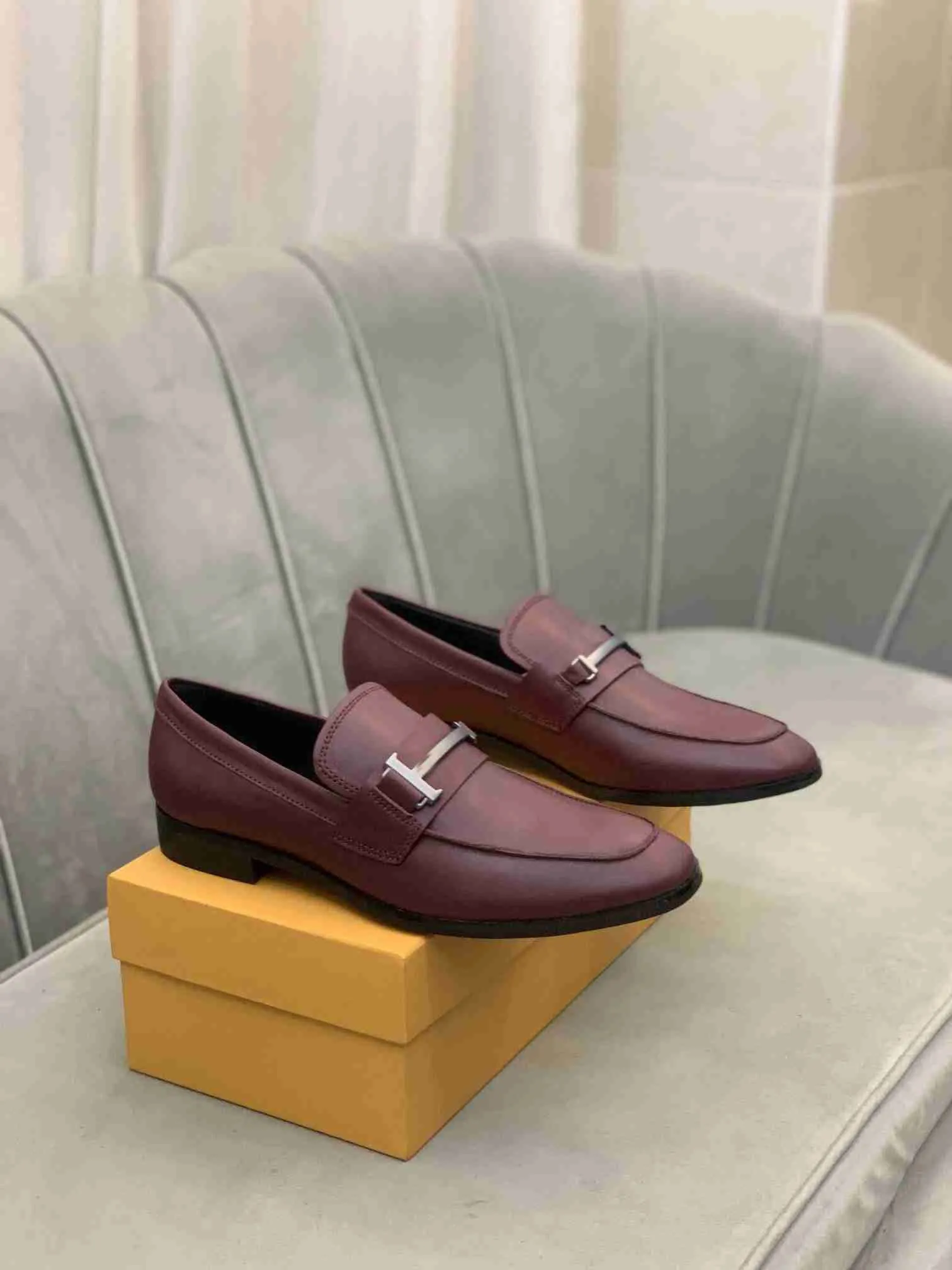 Orignal Box Top New Mens Oxfords Shoes Business Party Dress Casual Slip On Real Leather Office Wine Size 38-46