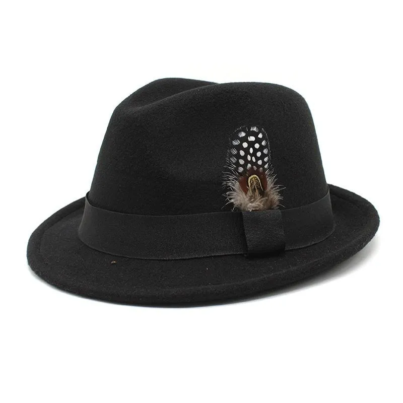 Boinas choraminismo lã vintage trilby sentiu chapéu fedora com penas homens homens chapéus largos machos fêmeas de outono jazz capsberets boretsberets