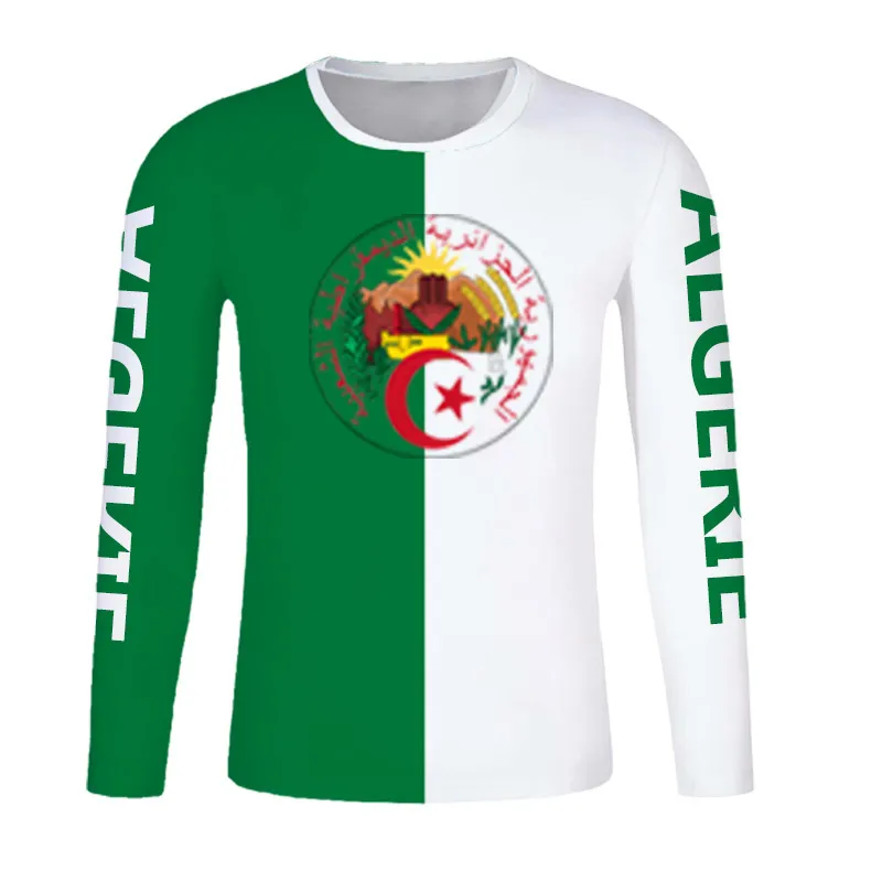 アルジェリア長袖Tシャツ名番号dza tシャツイスラム教diyアラビアアルジェリーアラブ印刷テキストワードブラックフラグP o衣類220616