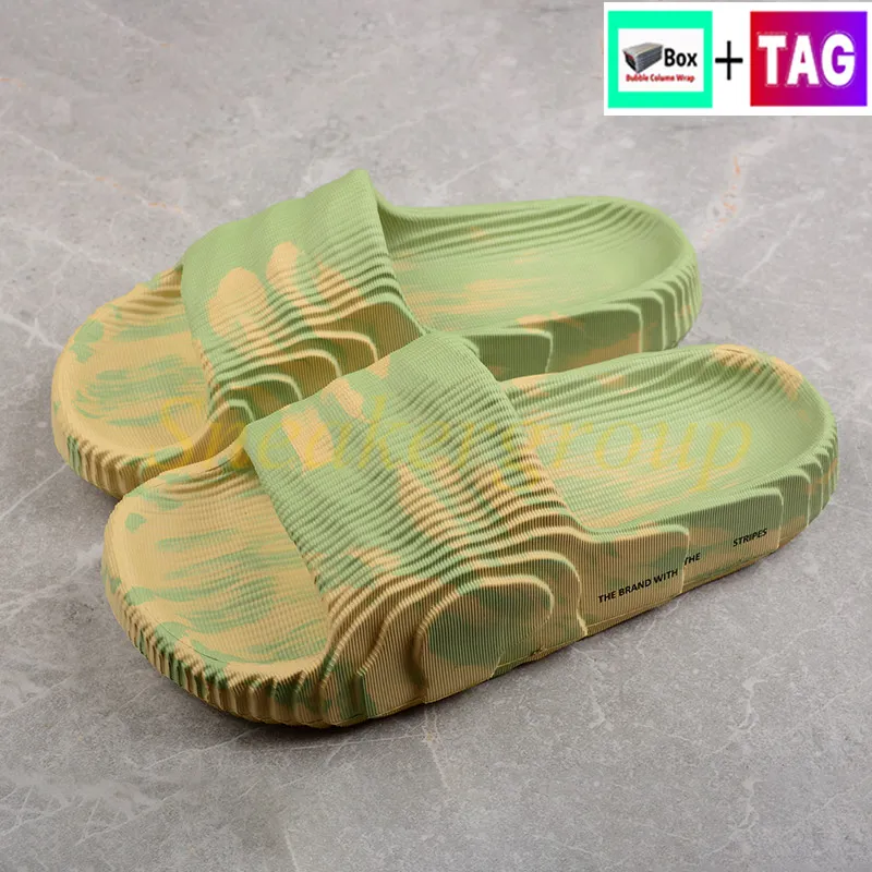 2022est coola tofflor strandsandaler med OG Box Magic Lime Desert Sand Fashion Mens Womens Summer Slides Shoes Black Grey Men Designer Indoo