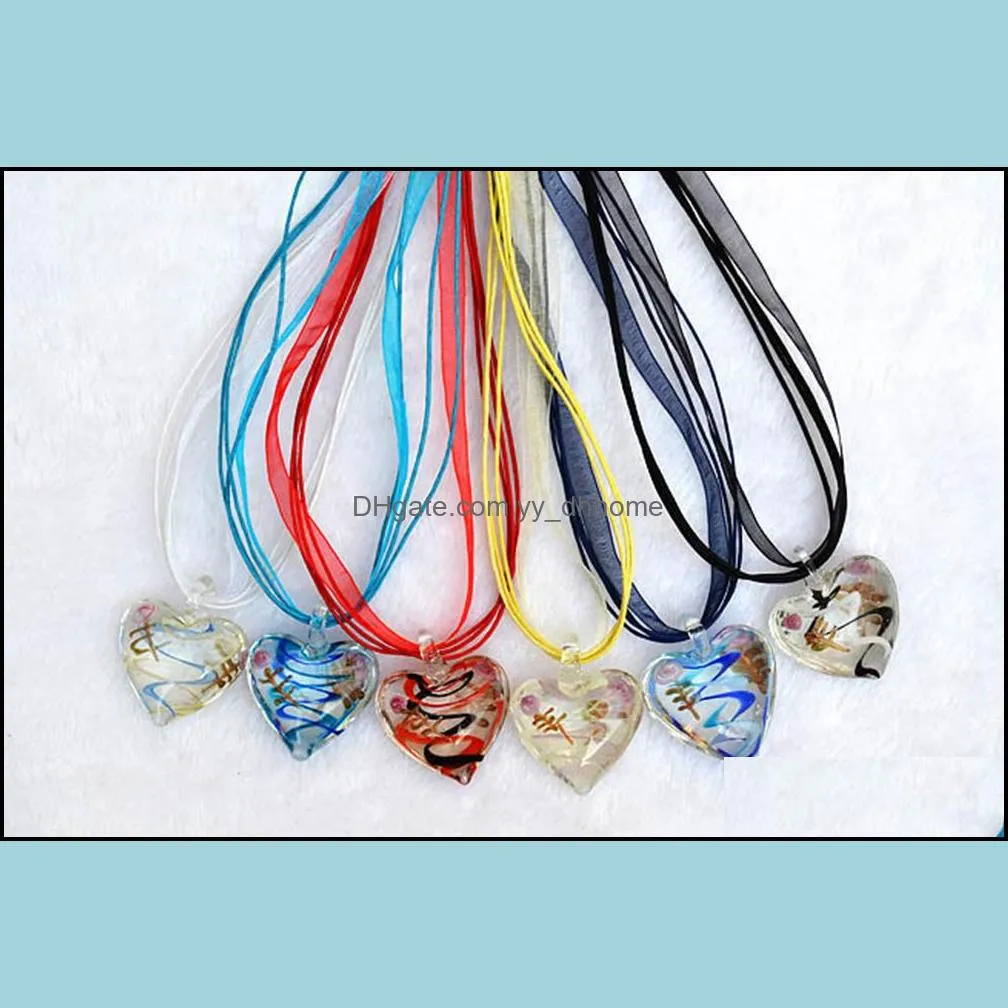murano glass necklaces for women rope chain heart pendant necklace girl gift jewelry mixed color