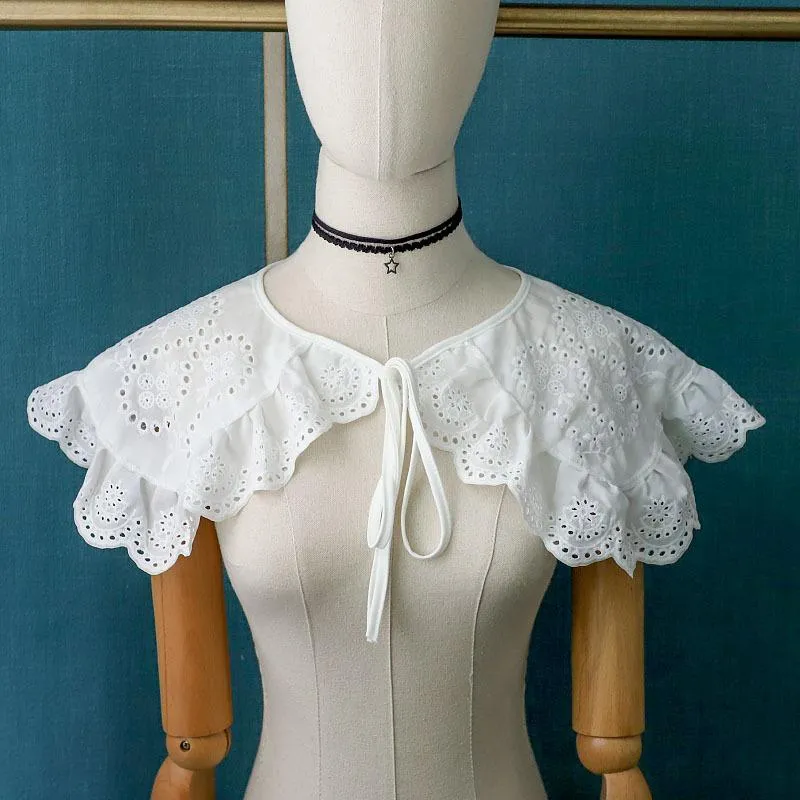Бантики, флористические вышивки полые поддельные воротничка для женщин съемные ошейники ложные отвороты плеча обертывают половину рубашку шаль