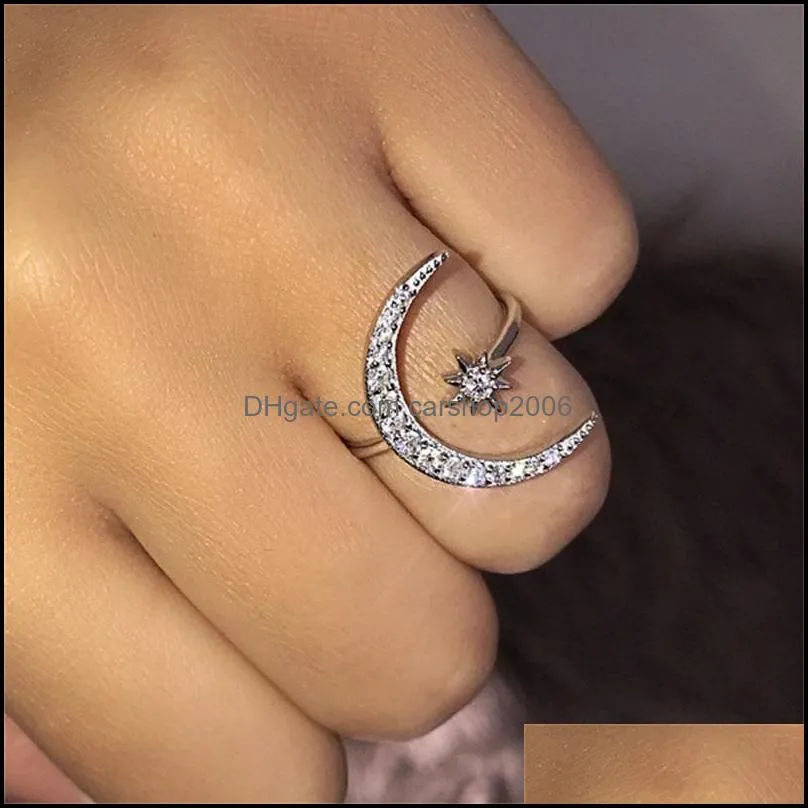 crescent ring fashion star and moon ring national wind star and moon index finger open ring 966 Q2
