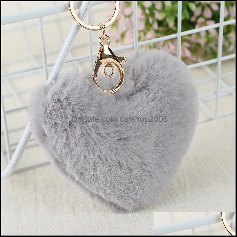 fashion heart pompoms key rings colorful fuzziness plush balls keychains decorative pendant for women bag accessories p53fa