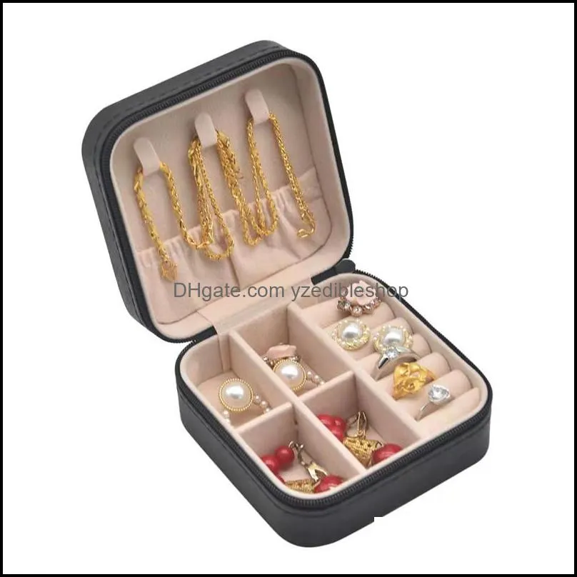 Portable Small Jewelry Box Women Travel Jewellery Organizer PU Leather Mini Case Rings Earrings Necklace Holder Display Storage Cases