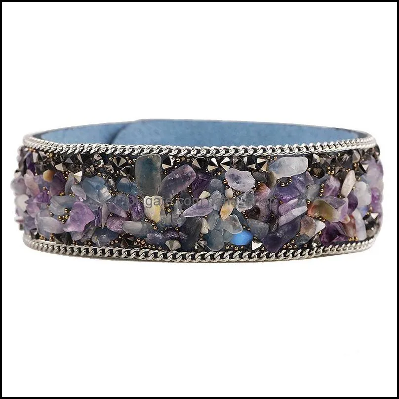 Korean Gravel velvet Bangle multi color Natural crystal stone Wide Leather Wristbands Bracelets For women female Fashion Jewelry Hot