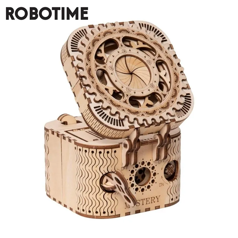 Robotime 123pcs Creativo fai da te 3D Scatola del tesoro Gioco di puzzle in legno Giocattolo di assemblaggio Regalo per bambini Adolescenti Adulto LK502 220715