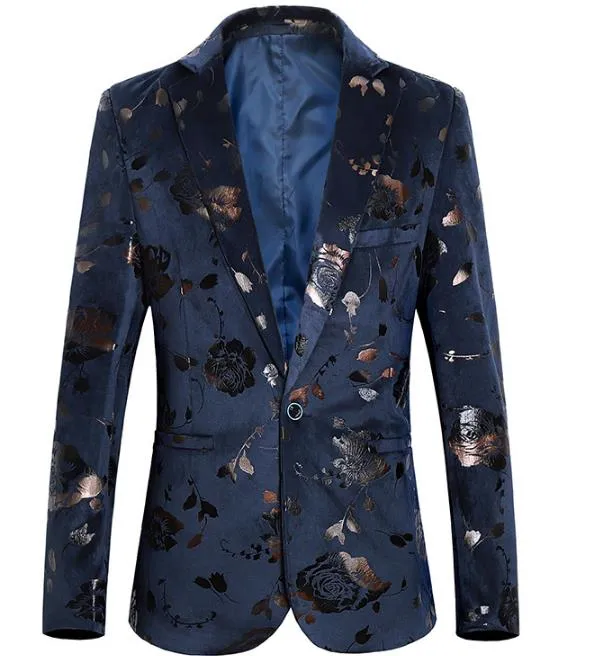 HOT Floral Rose Gold Mens Blazer Mens Stage Blazer Suit Rose