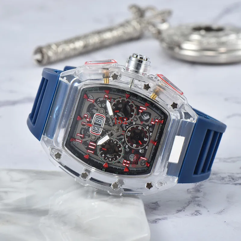 22 года 6 PIN -прозрачный нижний представляет роскошные мужские военные спортивные часы для мужчин аналоговые даты Quartz Watch Мужские часы
