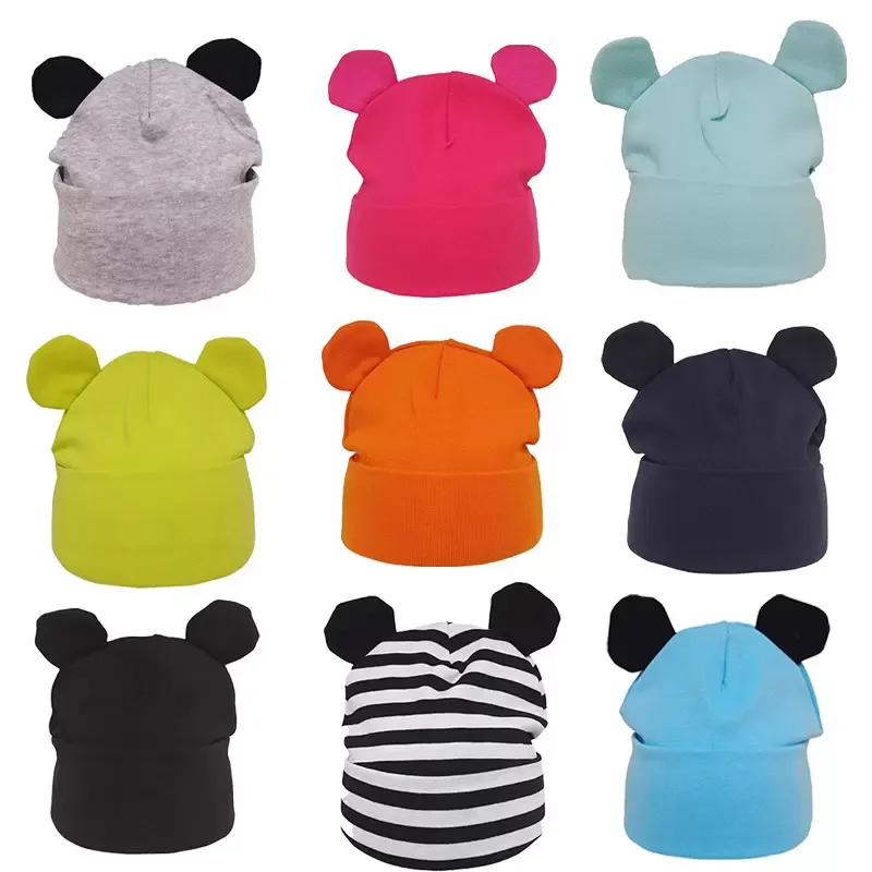 Chapeaux tricotés en coton pour enfants, couleur unie, bonnet pour garder au chaud avec oreilles d'ours, bonnets Super adorables pour bébés, 2022