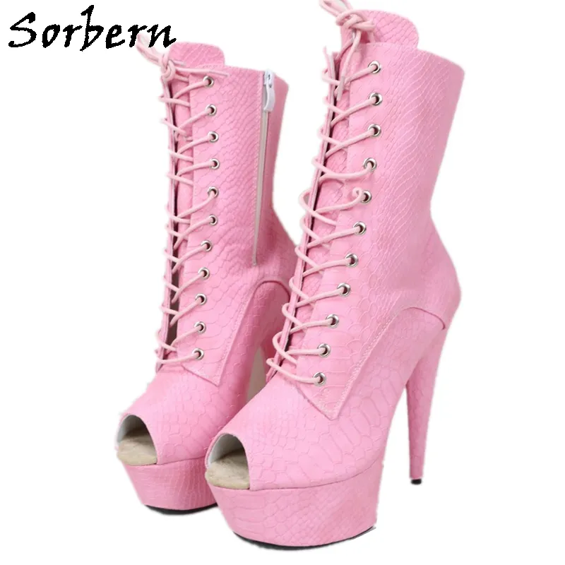 Sorbern Pink Matt 15Cm Stivali per Pole Dancer 6 Inch Strange Heels Women High Platform Shoes Open Toe