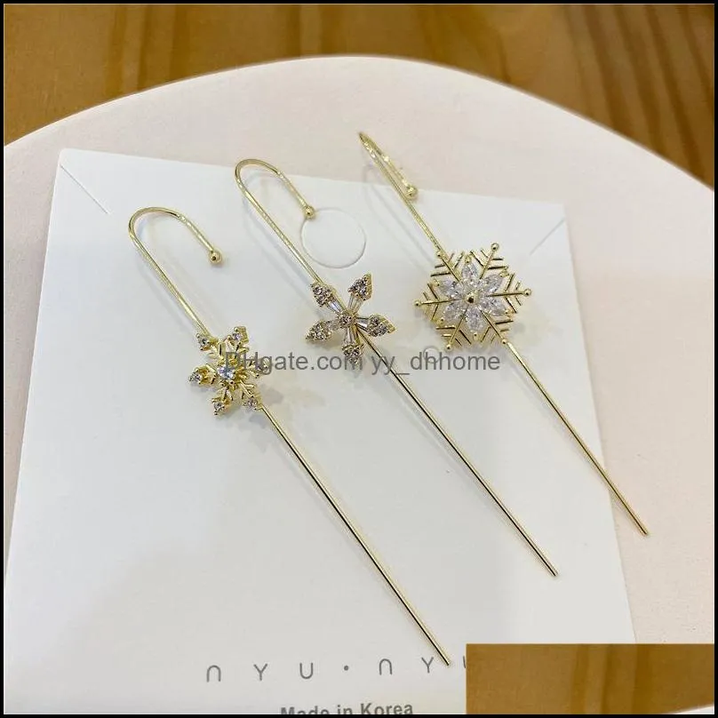 bowknot ear cuff hook earrings charm jewelry shinny rhinestone crawler studs crystal piercing snowflake earring for women
