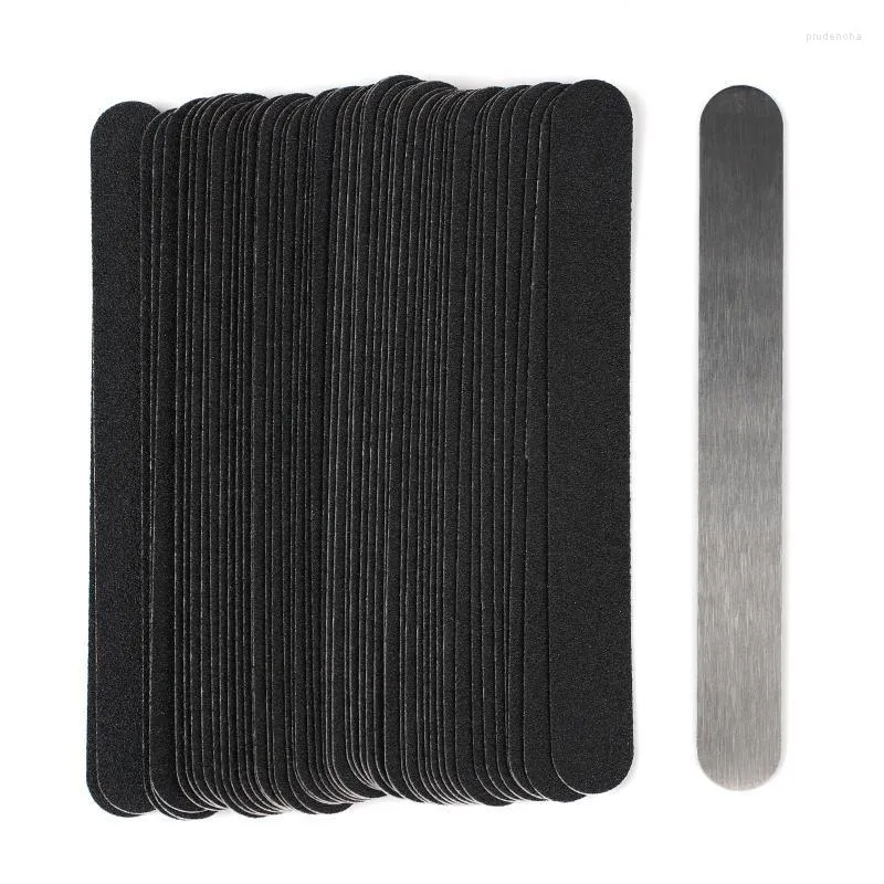 Nagelfeilen Mini austauschbare Kunstfeile 50 Stück schwarz gerade abnehmbare Schleifpapierpads Edelstahlgriff Metallpuffer Maniküreblock Prud22