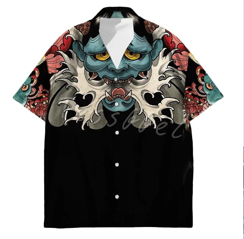 Chemises décontractées pour hommes Tesavel tatouage japonais impression 3D chemise hawaïenne hommes surdimensionnés Streetwear Harajuku plage mode été hommes hommes